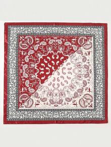 1PC Women's Red & White Paisley Printed Bandana, 90CM Large Satin Square Scarf, Silk-Feel Hair Wrap, Stylish Headscarf For Women, Elegant Hair Accessory For Casual & Formal Wear - 紅白色 - 查看 4