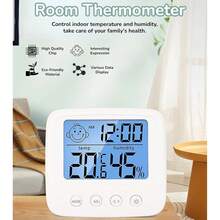 带时钟的数字温度计和湿度计 - 快速 5 秒刷新、背光、双 C/F 显示屏，适用于家庭、办公室、卧室
