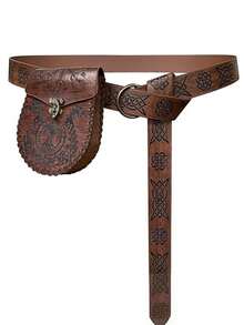 2pcs/Set Vintage Street Style Viking Belt Bag, Faux Leather Nordic Embossed Waist Pouch, Suitable For Men Party & Halloween Wear Old Money Vintage Autumn/Fall Urban Outfit Classic Christmas Winter Fashion Daily Men Boyfriend Gift