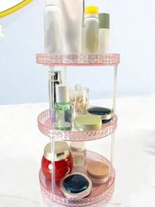 1pc 3-Tier Rotating Makeup Organizer, Home Desktop Storage Rack, Cosmetic Holder, Large Capacity, Luxury Vanity Makeup Organizer, Rotating Makeup Storage Box, Vanity Organizer For Skincare, Perfume, Lipstick - Multicolor - View 2
