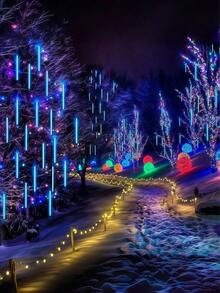 1 set/8 pièces Lumières solaires de pluie de météores pour l'extérieur, guirlandes de fées étanches pour Noël, ambiance festive, fêtes et célébrations du Nouvel An, convient pour la décoration d'hiver, la décoration du sapin de Noël, la scène de Noël dans le jardin, l'allée, le couloir, la terrasse, la clôture, le chemin, la cour, les marches, un merveilleux cadeau de Noël.