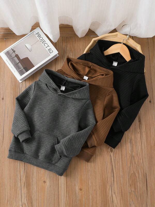 3 pezzi/set Felpe con cappuccio a maniche lunghe con tasche per ragazzi giovani, casual e adatte per attività all'aperto, studenti