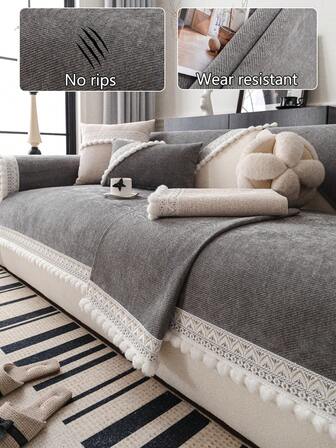 1件加厚沙发垫套，四季通用现代简约防滑保暖沙发座垫，防尘可水洗沙发套，深灰色时尚柔软不褪色不掉毛卧室装饰宠物友好型保护套，可调节适用于转角沙发，适合卧室、办公室、客厅组合家具、L型沙发和1/2/3/4座沙发