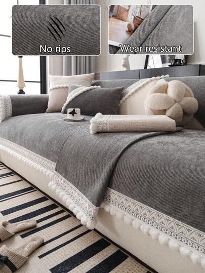 1pc Thick Plush Sofa Cushion Cover, Modern Minimalist Anti-Slip Warm Sofa Seat Pad, Dust-Proof Washable Sofa Slipcover, Deep Gray Fashionable Soft Non-Fading Non-Shedding Bedroom Decor Pet-Friendly Protector, Adjustable For Corner Sofa, Suitable For Bedroom, Office, Living Room Combination Furniture, L-Shaped Sofa And 1/2/3/4-Seat Sofa