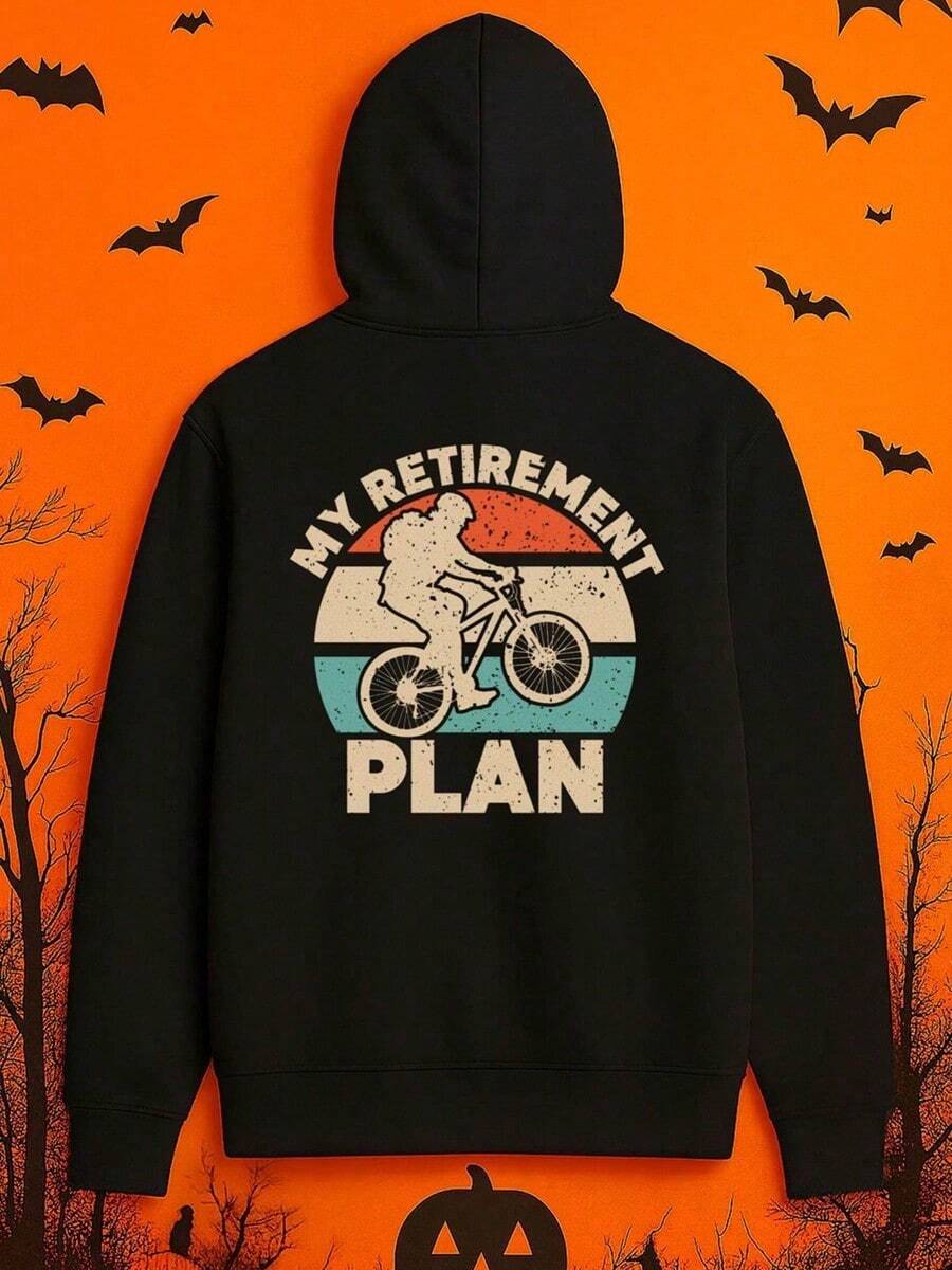 1 Pack Men'S Funny Retirement Plan Graphic Hooded Sweatshirt - Retirement-Themed Humor Design With Bats & Moon, Casual Streetwear Pullover For Autumn Winter, Comfortable Regular Fit Black Hood (1),Fall Hoodies,Men's Fall Clothes,Street Wear,Halloween,Mens Hoodies,Y2k Clothes,Jesus Hoodie,Thanksgiving Day,Nightmare Before Christmas,Christmas - 黑色 - 查看 1