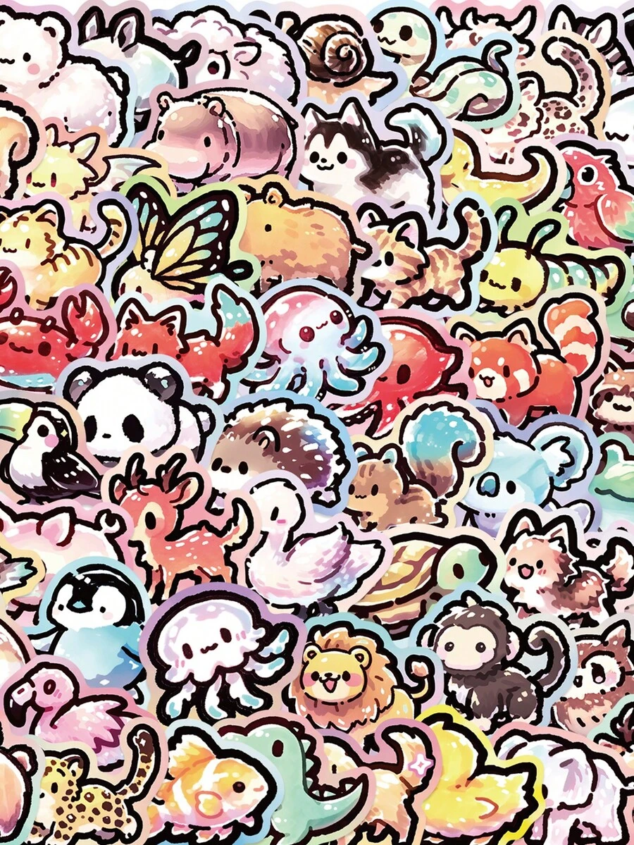 65pcs Animal Graffiti Stickers Octopus Puppy Fawn Animal Collection - Reusable Self-Adhesive Decals For Phones, Luggage, And Party Favors - Vibrant Mixed Colors, Perfect For Holiday Gifts & Creative Decor