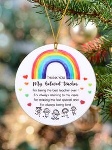 1pc 2D Flat, Christmas Teacher Decor, Teacher Pencil, Ruler, Book, Round Acrylic Pendant Ornaments, Christmas Wall Decoration, Window Hanging Memorial Gifts Decoration, Christmas Tree Hanging Ornament, Gift For Teachers