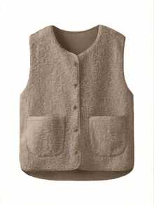 秋冬仿羊毛背心，复古风格女式无袖夹克，毛皮衬里马甲