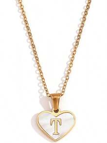 Collar de Mujer de Letra Inicial Collares para Mujer con Alfabeto A-Z, Collar con Inicial Diseño de Corazón de Acero Inoxidable Regalo para Mujeres - Letra T - Ver 1