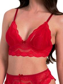 Sexy Lace Lingerie With Adjustable Leg Warmers Costume With Garter Belt Erotic Lingerie Lace - 紅色 - 查看 3