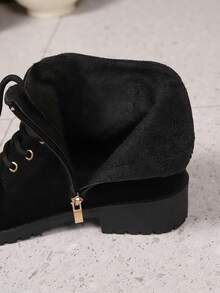 Lace-Up Side Zipper Casual Decorative Buckle Design Versatile Ankle Boots - Black - View 8
