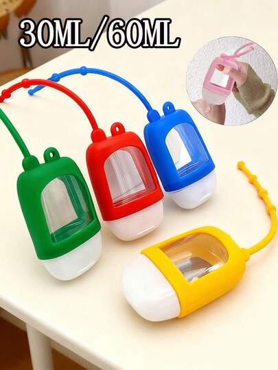 30ml/60ml Botellas de plástico transparente para viajes con tapas de silicona, botellas recargables portátiles a prueba de fugas para desinfectante de manos, tipo de apretón, diseño de tapa abatible (color aleatorio), regalos para mujeres y hombres