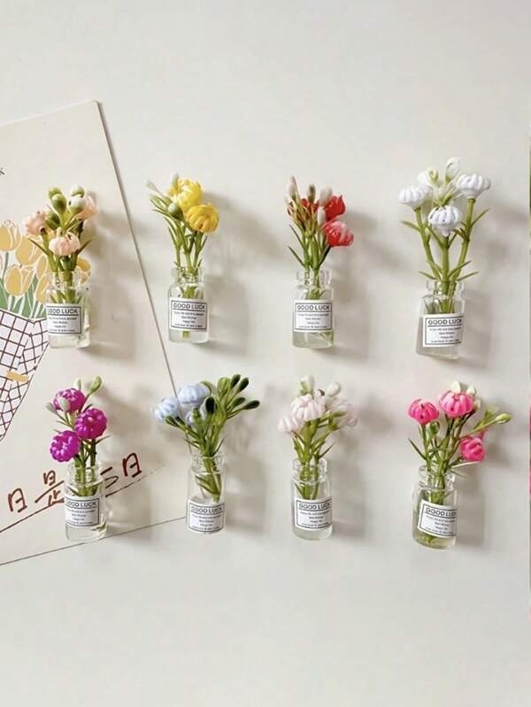 8/4PCS Mini Large Vase Magnets Brand New Cute Mini Fridge Magnets,Small Flower Vases Fridge Magnets, Cute Tiny Floral Decor With Non Slip Base, Heavy Duty Magnetic Grip, Interesting Fridge Accessories Kitchen Decoration, For Fridge, Kitchen, Office, Locker , Refrigerator Magnets, Kitchen Decoration, Decorative Magnets, Holiday Gift 1pc