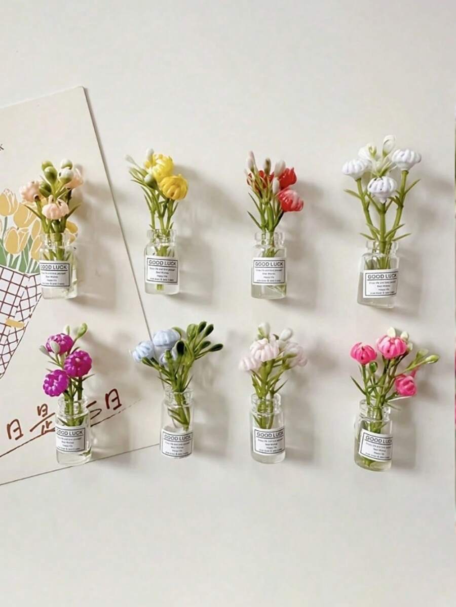 8/4PCS Mini Large Vase Magnets Brand New Cute Mini Fridge Magnets,Small Flower Vases Fridge Magnets, Cute Tiny Floral Decor With Non Slip Base, Heavy Duty Magnetic Grip, Interesting Fridge Accessories Kitchen Decoration, For Fridge, Kitchen, Office, Locker , Refrigerator Magnets, Kitchen Decoration, Decorative Magnets, Holiday Gift 1pc