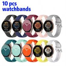 10 Pack Band Compatible With Samsung Galaxy Watch 7 6 5 4 FE Band 40mm 44mm,Galaxy Watch 5 Pro 45mm/6 4 Classic 42mm 46mm 43mm 47mm/Active 2, 20mm Soft Silicone Sport Strap Women Men, Small