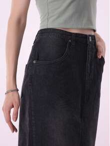 Sariyo's Women's Denim Skirt | Western Style For Work & Daily Wear | Easygoing Style | Everyday Fashion  Plain    Elegant  Casual    Zipper  Pocket  Button    Dating  Night Out  Vacation - 黑色 - 查看 9