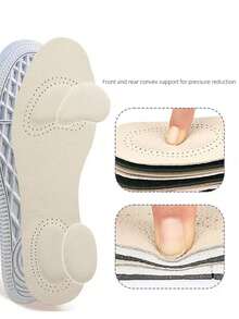 1 Pair Leather Padded Forefoot & Heel Thick Latex Soft Shock-Absorbing Full Insole, Unisex Sports Insole Trimmable Anti-Friction