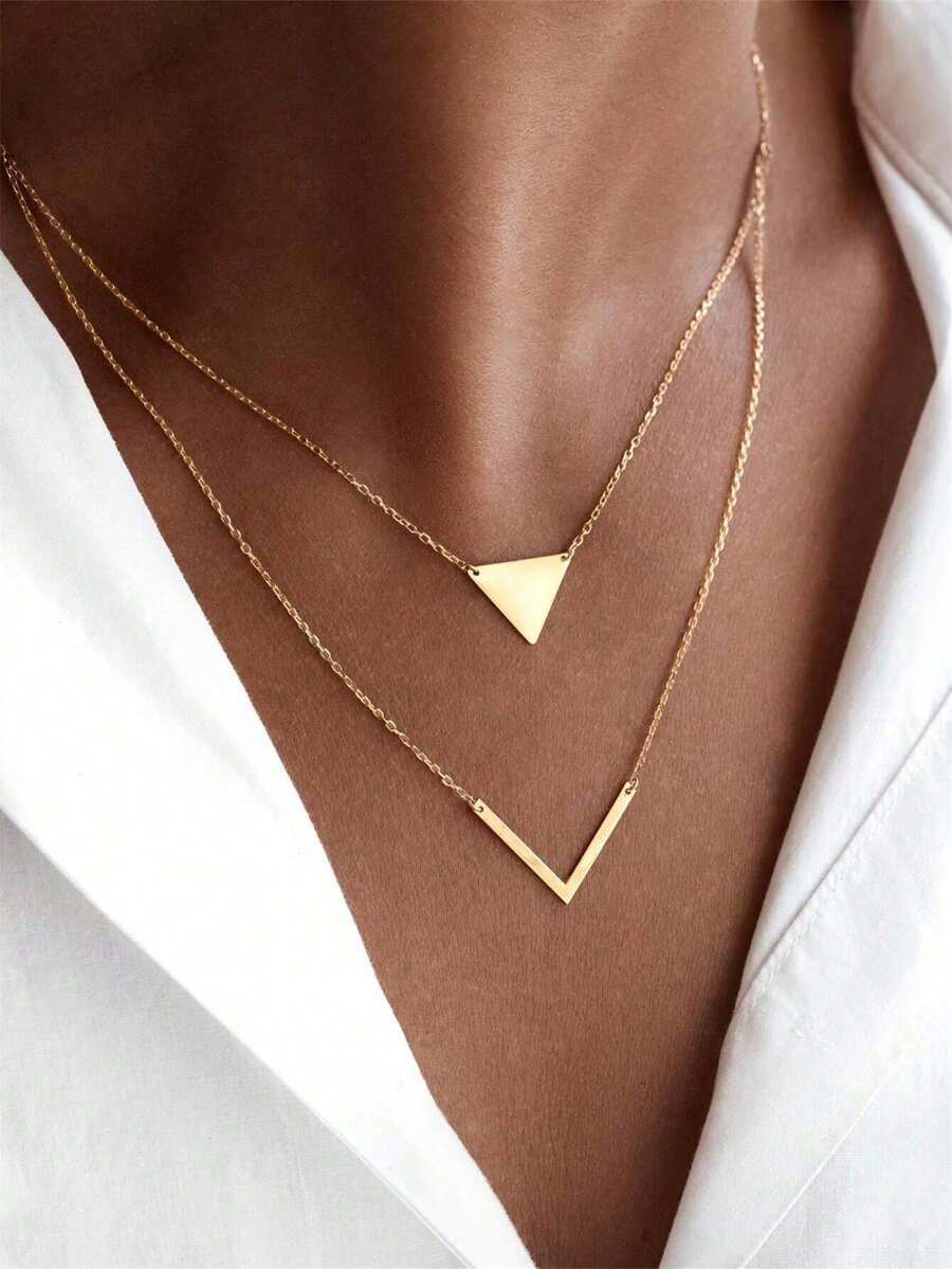 CHOSHILAR 1pc Minimalistic Elegant Geometric Triangle V Pendant Necklace, Women's Fashion Choker Necklace, Delicate & Premium, Suitable For All Seasons, A Gift For Teachers, Graduates, Family & Friends