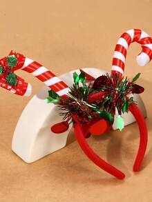 1 pieza Diadema de plástico ABS con rayas de colores arcoíris para fiesta de Navidad, accesorio para el cabello de decoración navideña con diseño de bastón de caramelo, diadema, aro para el cabello, accesorio para el cabello para mujer, accesorios de belleza para el hogar, verano, vacaciones, viajes, festivales, cumpleaños - Rojo - Ver 4
