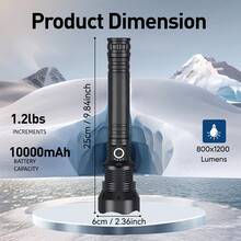 TazTir [ Buy One Get One Free ] P70 Rechargeable LED Flashlight (With 1 Free Keychain Flashlight Included), 4000 Lumens Ultra Bright Flashlight, 5 Modes, Large Capacity 10000mAh Battery Suitable For Camping, Emergency Situations, Outdoor Nighttime Dog Walking, And Hurricane Season - 黑色 - 查看 3