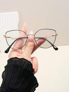 1pc Cat Eye Round Frame Decorative Glasses For Phone, Computer, Reading, Available In Multiple Colors, Fashion Versatile Women Non-Prescription Glasses