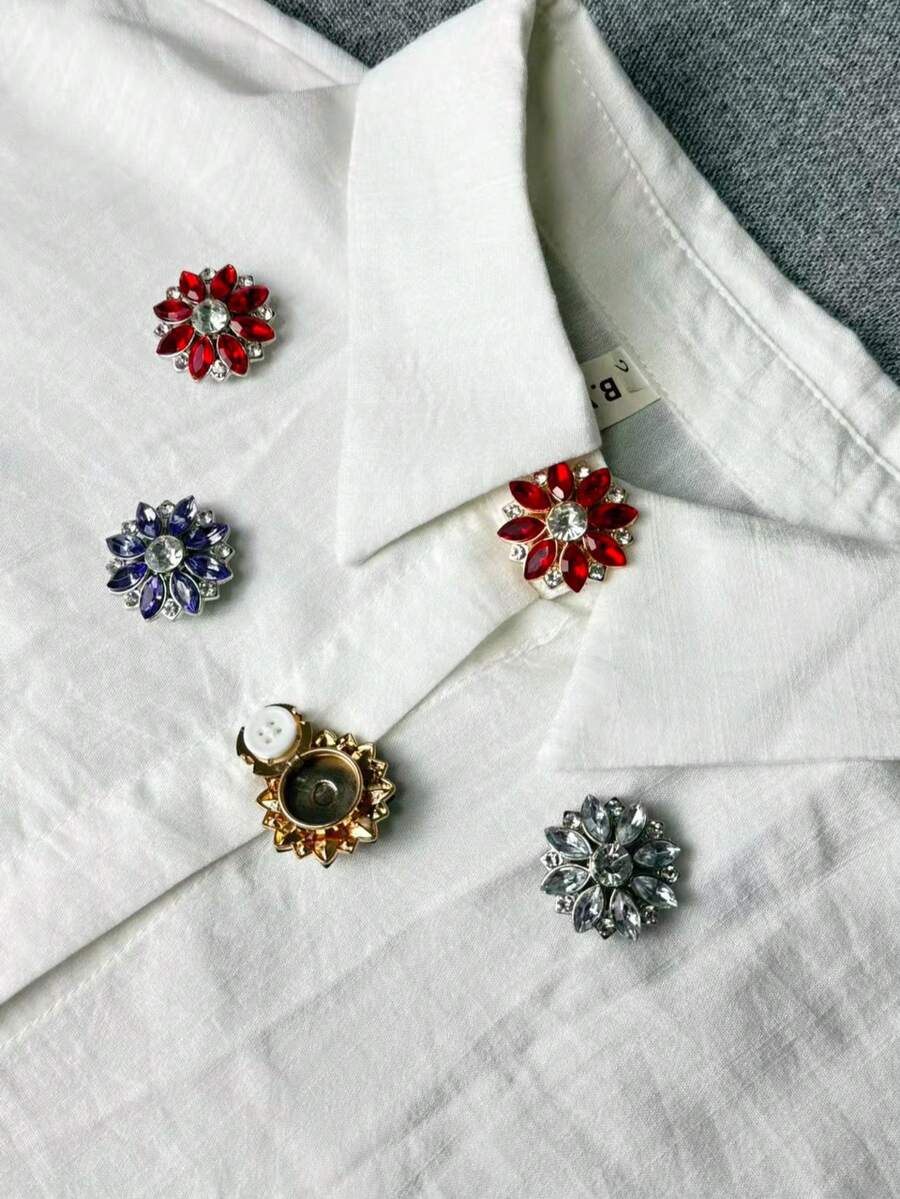 1/5Pcs Fashion Cufflinks For Shirt Decorative Women ButtonCover Crystal Sleeve Button, Button Clips MetalButton Accessories No Sewing ButtonsWedding