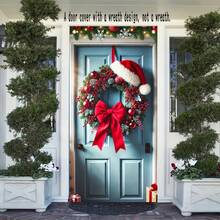 1 Stück Weihnachtskranz, Türdekoration, Wandaufkleber mit "Fröhliche Weihnachten" Slogan, Wohnzimmer Wand/Eingangs Türdekoration, Wandaufkleber mit roter Schleife - Multifunktionale Weihnachts- und Saisondekoration Türbanner, Innen-/Außendekoration, passend für Standardtüren