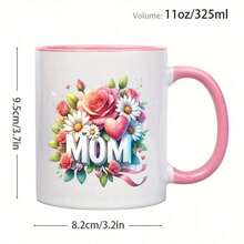 1pc, 11oz, Coffee Mug, Mom, Warm And Lovely Floral Pattern Coffee Mug, Ceramic Mug, Thank You Mug, Decorative Thanksgiving/ Birthday/ Mother'S Day Women, Mom, Mother, Grandma, From Son/ Daughter - White - View 4