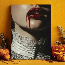 Vampire Lips With Blood Canvas Wall Art Gothic Lace Collar Scene Halloween Spooky Vibe Decor Artwork For Bedroom Living Room Dorm Party Decoration Art Painting Pictures Canvas Wall Art Room Decor Halloween Decor Home Decor Christmas Decoration Bedroom Decor Christmas Decorations Christmas Decoration 2025 - 框架 - 查看 2