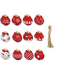 24 件圣诞木球装饰物，经典家居和花园圣诞树悬挂装饰 - 节日派对装饰节日配件，各种圣诞设计的原木装饰物，无羽毛，适合圣诞节悬挂