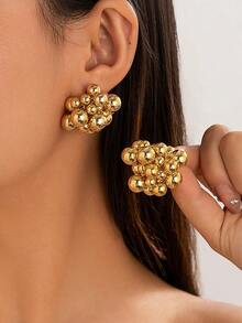 Set de 2 piezas de aretes y anillo con cuentas de diseño geométrico exagerado