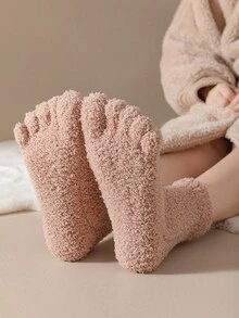 1 par de calcetines de dedo para mujer para correr, calcetines atléticos con cabina suave, calcetines gruesos y acogedores de punto para el invierno, regalo para mujer, otoño