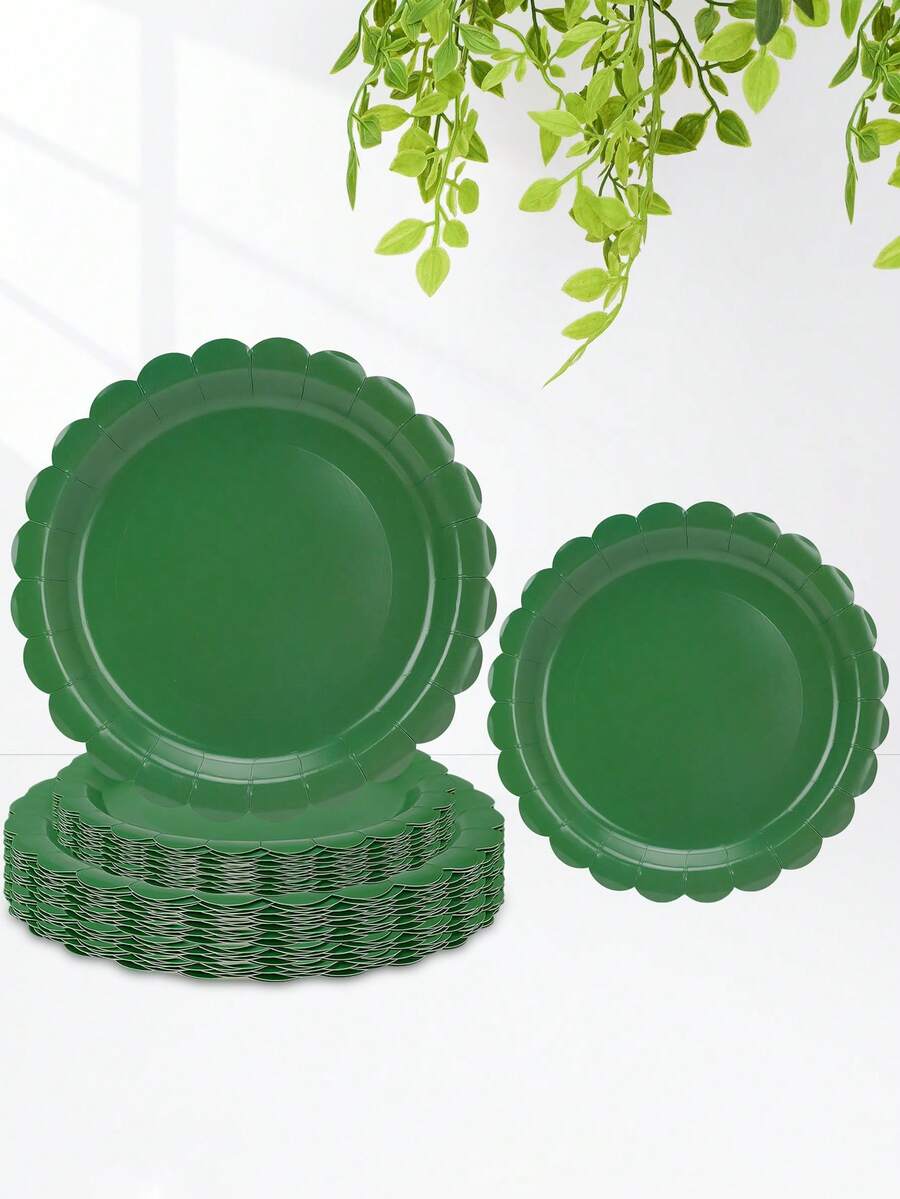 10pcs/20pcs/50pcs Dark Green Plates Paper 7 Inch Scalloped Green Paper Plates Dessert Cake Plate Cute Party Plate 9 Inch Dinner Plates For Wedding Birthday Holiday Event Festival Party Supplies