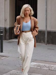 V Neck Long Sleeve Bodysuit - Comfy Double Lined Basic Top - Light Blue - View 8