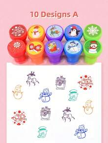 10 件卡通什锦印章自印儿童学习印章适用于生日派对礼物、圣诞礼物、儿童工艺品、学校奖品、DIY 绘画、返校礼物