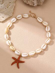 1/2pcs Fashionable Bohemian Beach Shell & Starfish Series Beaded Necklace, Accessory For Girls Daily & Holiday