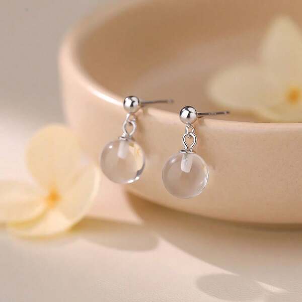 1 Pair Fashionable S925 Sterling Silver Crystal Imitation Light Bulb Stud Earrings, Suitable For Women's Daily Wear
