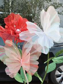 1 pièce Fleur artificielle géante 3D en fil de soie avec décoration papillon, grande décoration florale pour fête d'anniversaire, fleurs faites à la main pour décoration de mariage, salon, centre de table de mariage, décoration murale, faux papillon en gaze, vitrine de magasin, jardin extérieur, chambre, balcon de la maison - Multicolore - Voir 7
