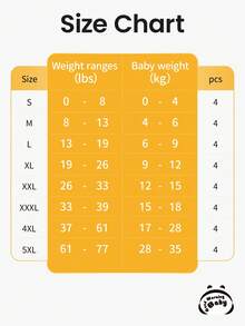 4pcs/Pack Extra Large Size Baby Diaper Pants, 4XL/5XL, Ultra-Thin Breathable Soft Dry All Day & Night - 黃色 - 查看 7