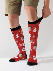 1 Pair Customized Face Socks, Customized Photo Socks, Customized Printed Socks, Print Any Face On Socks, High-Quality Men's Socks Suitable For Anniversary Gifts, Halloween, Christmas, Unique Gifts For Brides, Gifts For Boyfriends, Couples Funny Geometric Print Socks, Women's Knee-High Socks, New Thick Long Socks For Autumn/Winter, Calf Socks