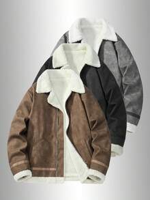 Męska kurtka ze skóry PU zapinana na zamek, kieszeń na ramię, modna i funkcjonalna, polar