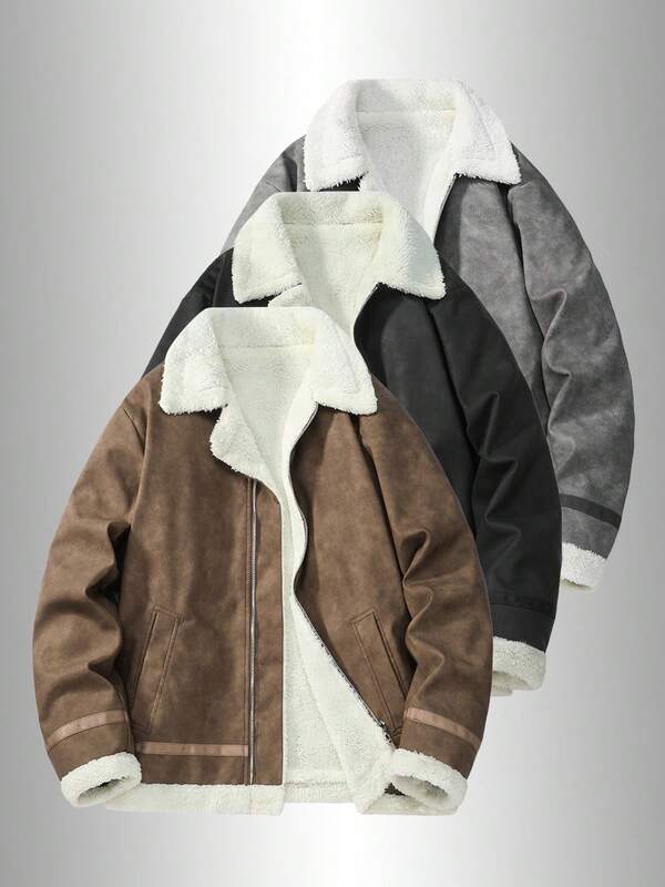 Męska kurtka ze skóry PU zapinana na zamek, kieszeń na ramię, modna i funkcjonalna, polar