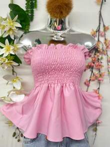 T109Crop Top With Straps And Ruffles - Rosa Pálido - Ver 2