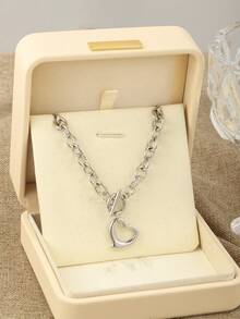 1 pieza de collar de acero inoxidable, hebilla en forma de corazón hueco, elegante y de moda, adecuado para mujeres, resistente al desgaste y lavable, apropiado para el trabajo y reuniones, disponible en todas las estaciones, regalo perfecto