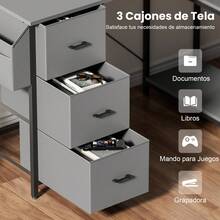 HLONONE Desk 120/140 Cm With 3 Fabric Drawers & Storage Bag, Corner Computer Desk With Shelves For Office & Home Office, 4 Colors - 灰色 - 查看 3