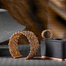 Set de 2 piezas de pulsera y anillo de cadena de cuentas tejida a mano con múltiples filas, cuentas de cobre, elástico, versátil, regalo para mujer