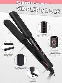 1 件陶瓷二合一直发器和卷发器，1.5 英寸高级钛金属平板夹，适合所有发型，快速加热，双电压，自动关闭，带手套和 2 个夹子