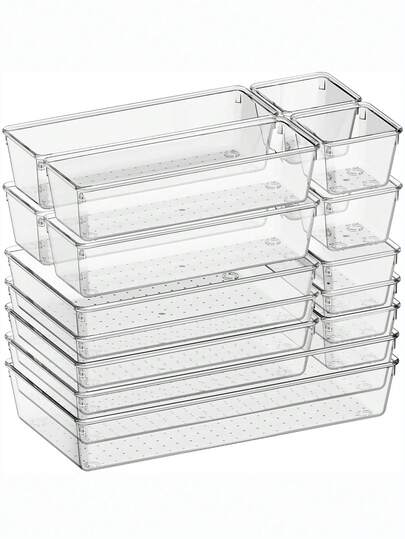 1pc Large Transparent Plastic Storage Box, Desk Drawer Acrylic Storage Box, Home Multi-Function Storage Free Combination Matching Set, Bedroom, Bathroom, Kitchen, Office Storage Box, Skin Care Products Perfume Lipstick Nail Polish Makeup Brush Eye Shadow Powder Puff Classified Storage, Christmas Halloween Thanksgiving, Autumn And Winter Home Storage Decoration