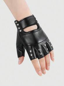 1 双黑色半指时尚手套，适合街舞、霹雳舞、舞台表演、骑自行车、骑摩托车和滑雪