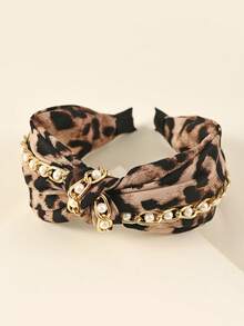 1件宽版豹纹图案仿珍珠链条发箍，复古布料交叉结发箍，女士百搭发带，优雅时尚，适合学校、校园等场合，可作发箍、发圈、头饰等。 - 彩色 - 查看 7